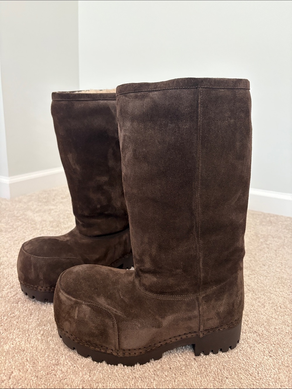 Balenciaga Alaska Fur High Boots Brown